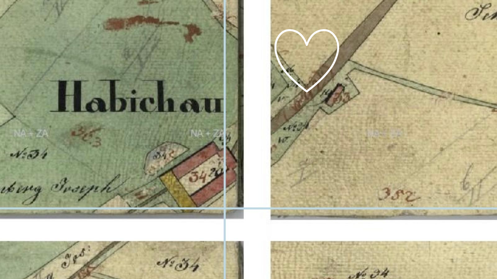 Rakouský katastrální archiv z roku 1826 - detail s označením dvora Habichau (Jestřábí). Zdroj: Archiv ČÚZK 